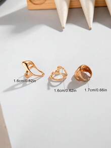 3件套简约不对称几何开口戒指套装，锌合金材质，适合女性日常叠戴，礼品 - 28293-G-EP - 查看 8