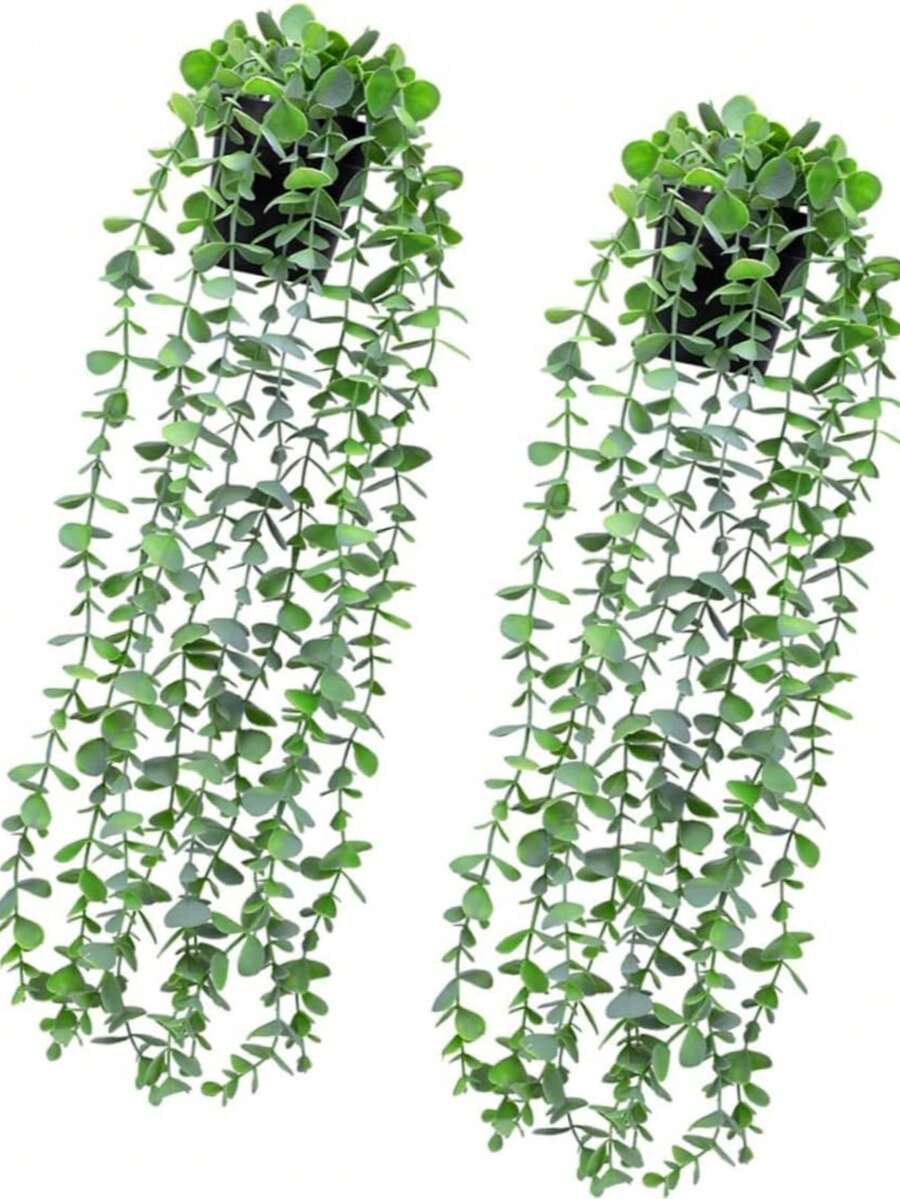 1/2/3pcs Artificial Hanging Plants, Faux Potted Eucalyptus Artificial Hanging Plants Suitable For Wall, Room, Home, Indoor, Outdoor, Shelf Decoration - Green - View 1