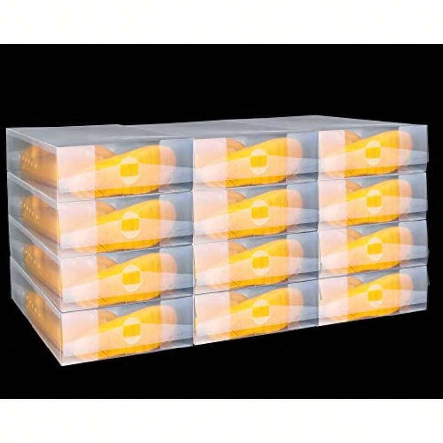 Shihanee - 12 cajas de almacenamiento de zapatos de plástico transparente apilables plegables y resistentes para armarios espacios pequeños dormitorios apartamentos 20.5 x 12 x 4.3 pulgadas - claro - Ver 1