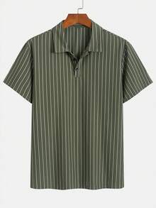Men's Summer Fashionable Striped Short Sleeve Polo Shirt, Suitable For Casual Office Commute Wear, Versatile Daily Outfit - Green - View 3