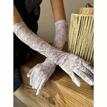 1 Pair Bride Lace Gloves, Sexy Long Thin White Arm Sleeve, Sexy Lolita Photo Shoot Prop Accessory Autumn Accessories - trắng - Xem 6