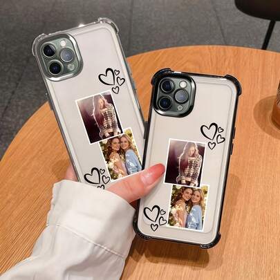 Customized Photo & Image Printed Phone Case, Double Heart Design, Electroplated Corners Shock-Proof Soft Silicone Case For IPhone 17 16 15 14 13 12 11 Pro Promax Plus, Personalized Gift For Boyfriend, Girlfriend, Wife, Husband, Friends, Family