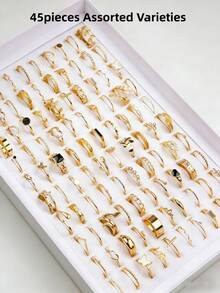 Bộ 22/45 chiếc nhẫn vàng giả ngọc trai thời trang phong cách Bohemian hình học tối giản bất đối xứng, phụ kiện hàng ngày, quà tặng. - Bộ nhẫn hợp kim nhỏ - Xem 16