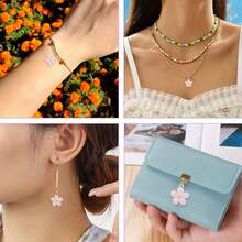 10 chiếc/gói Mặt dây chuyền nhỏ hình hoa bằng hợp kim kẽm tráng men hồng, thích hợp để làm khuyên tai, vòng cổ, vòng tay DIY - Hồng - Xem 3