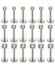 Bộ 18 món trang sức xỏ khuyên Medusa bằng thép không gỉ 16G, khuyên tai xoắn ốc phía trước 2mm/3mm/4mm, khuyên môi unisex/khuyên môi Marilyn. - Bạc - Xem 1