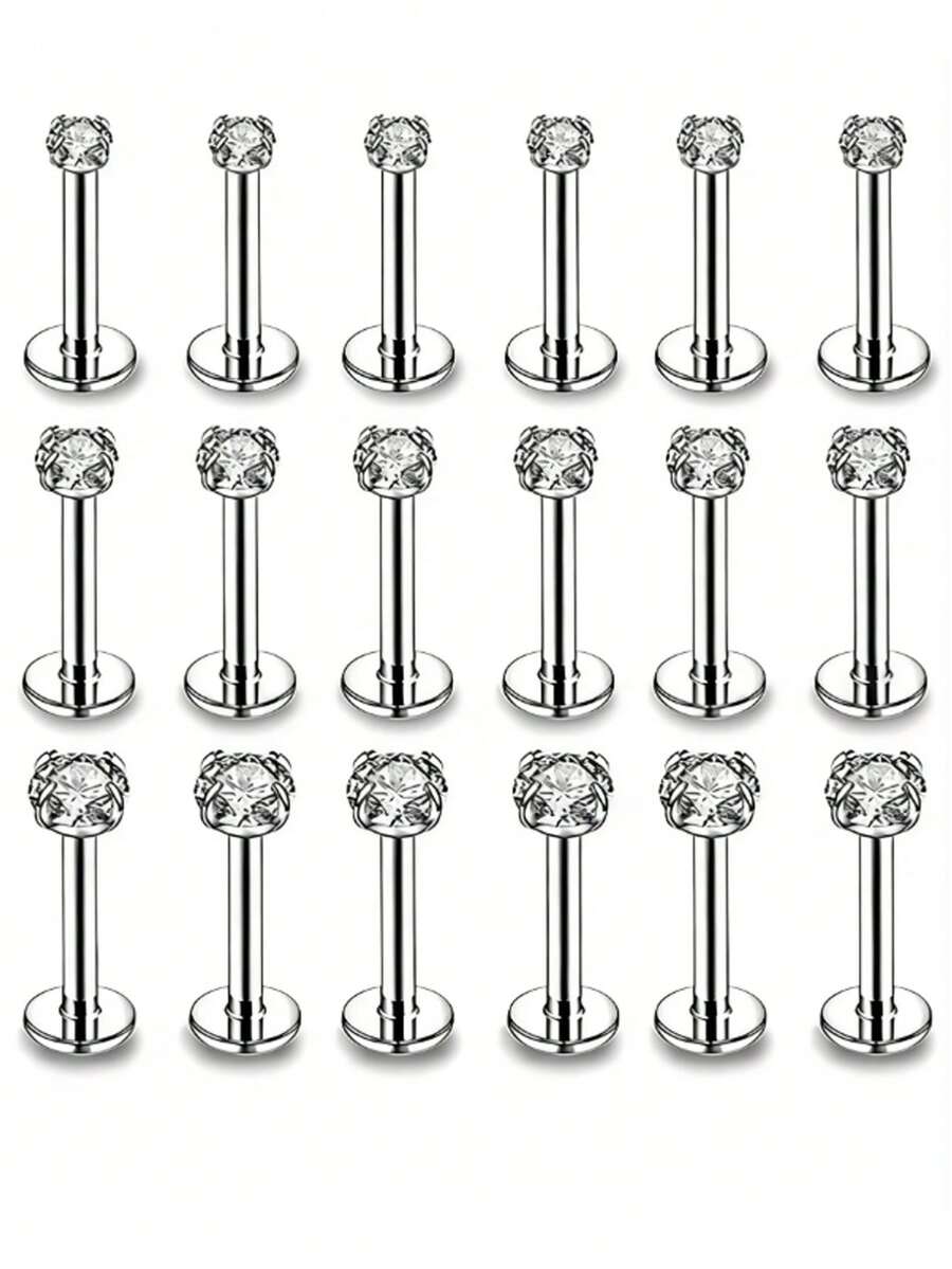 Bộ 18 món trang sức xỏ khuyên Medusa bằng thép không gỉ 16G, khuyên tai xoắn ốc phía trước 2mm/3mm/4mm, khuyên môi unisex/khuyên môi Marilyn. - Bạc - Xem 1