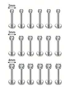 Bộ 18 món trang sức xỏ khuyên Medusa bằng thép không gỉ 16G, khuyên tai xoắn ốc phía trước 2mm/3mm/4mm, khuyên môi unisex/khuyên môi Marilyn. - Bạc - Xem 3