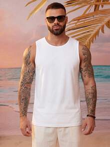 Men's Summer Beach Vacation Tropical Print Tank Top - White - View 2