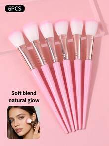 6pcs/Set Pink Soft Makeup Brushes, Facial Soft Hair Brushes, Multi-Functional Professional Makeup Tools, Soft Blush Brush, Powder Brush, Contour Brush - Pink - View 2