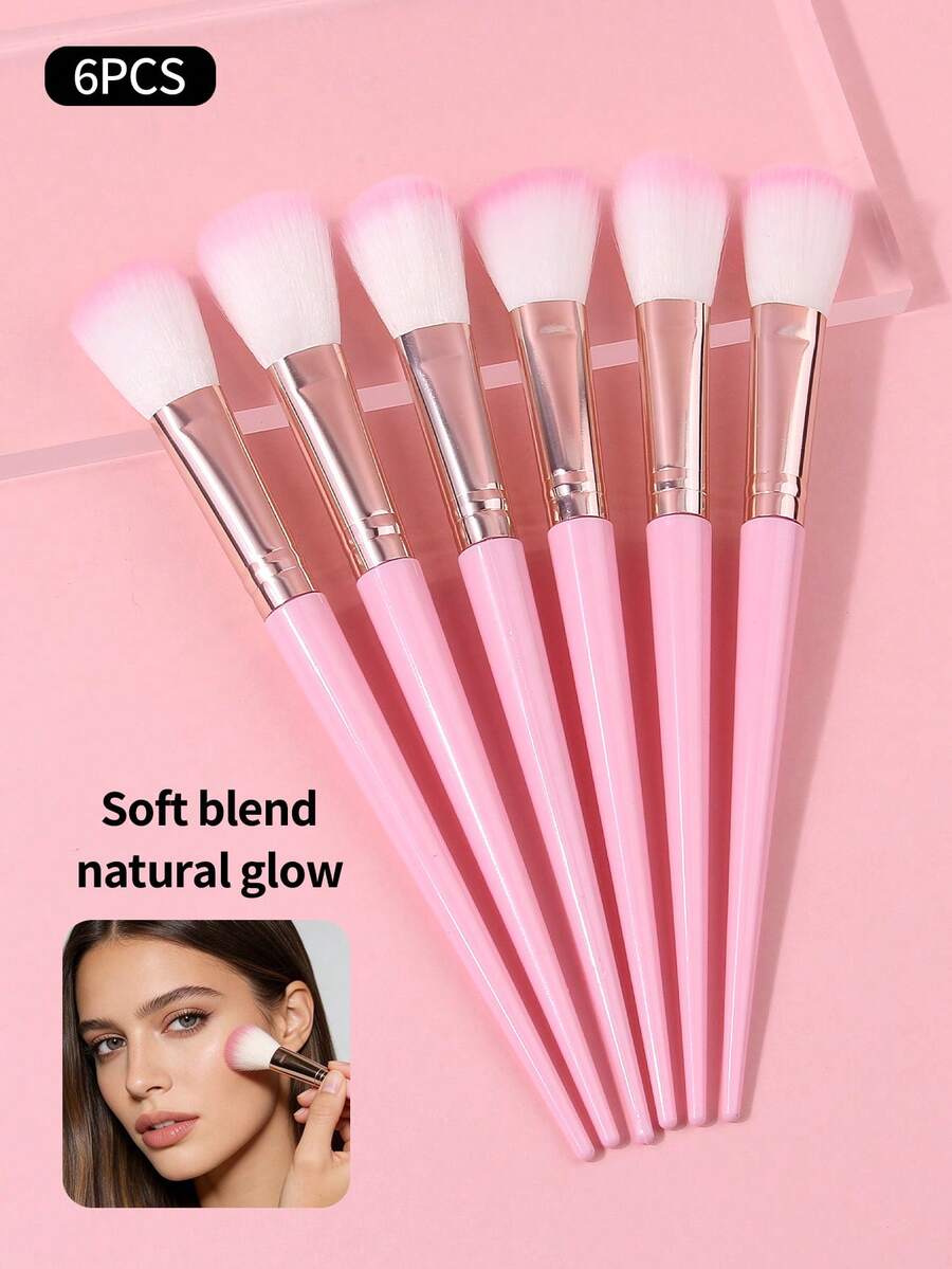 6pcs/Set Pink Soft Makeup Brushes, Facial Soft Hair Brushes, Multi-Functional Professional Makeup Tools, Soft Blush Brush, Powder Brush, Contour Brush
