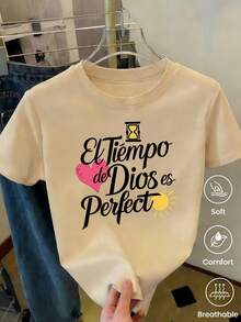 Camiseta de manga corta de moda para primavera y verano de 2026, hecha en México, 180 gramos. Estampado de dibujos animados, modelo de pareja, apta para uso interior o exterior. Cuello redondo, unisex, ideal para oficina y ocio. Paquete de una pieza. - Albaricoque - Ver 3