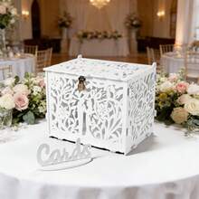 Large Vintage Locked Wedding Card Box With Logo, Used To Store Gift Cards And Envelopes, DIY Anniversary Birthday Party Decor - One Size - View 1