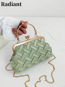 复古仿皮斜挎包，女士款，复古风格搭扣迷你手提包，配有可调节肩带，纯色轻便都市手提包，涤纶内衬，男女通用 - 綠色 - 查看 9