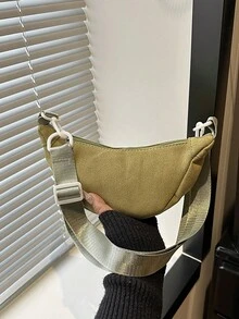 时尚休闲女士斜挎包，新款单肩饺子包，简约轻便小布手提包 - 綠色 - 查看 2