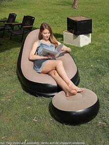 1pc Home Relaxation Essential Double Inflatable Sofa, Soft And Comfortable, Can Be Used As Living Room Sofa Bed Or Inflatable Mattress, Pool Garden Camping Equipment, Indoor Outdoor, Back To School Gift, Random Color - Multicolor - View 6