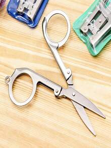 1/2pcs Foldable Stainless Steel Mini Scissors, Suitable For Travel, Office, Crafts, Emergency Cutting And More - Silver - View 3