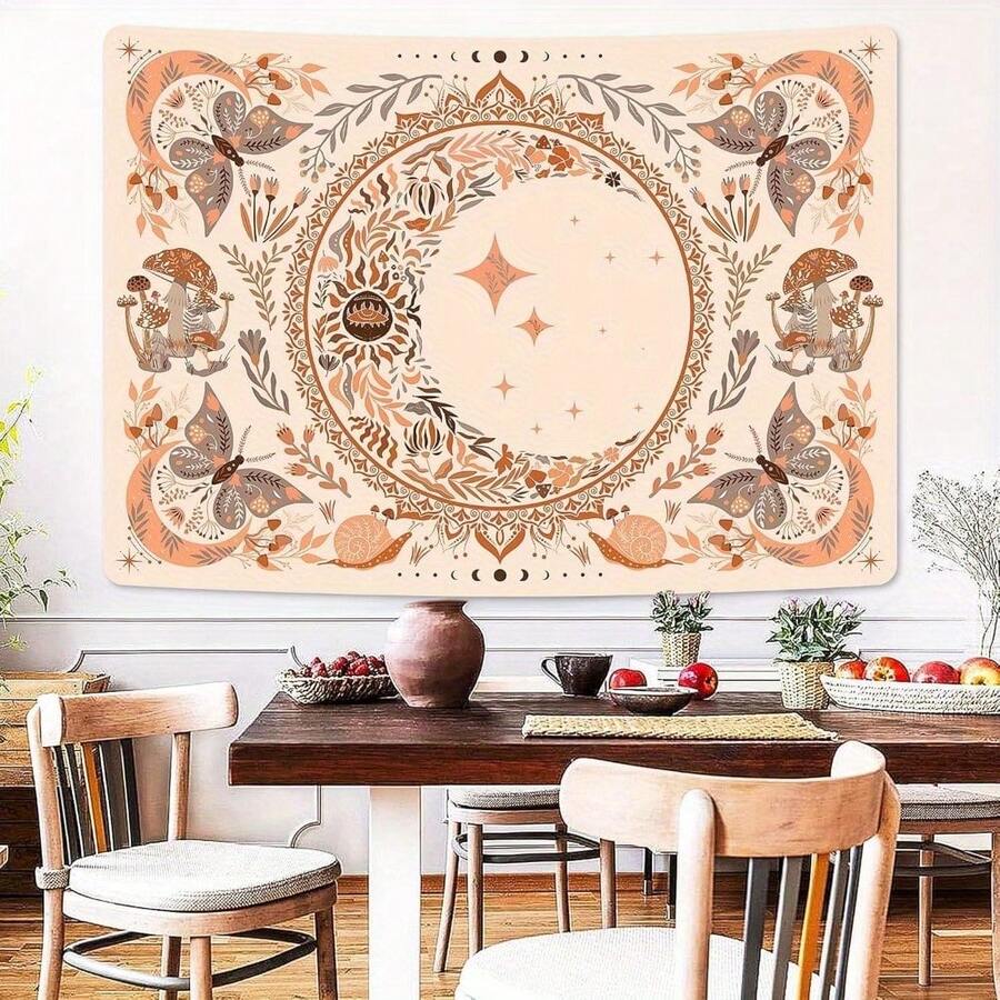 1 Bohemian-Style Art Tapestry - Featuring Floral, Butterfly, And Moon Patterns - Soft Polyester Material, Ideal For Bedroom Wall Decor - 1PC - View 1