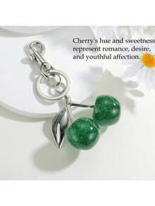 Cherry Shaped Keychain Bag Charm, Cute Car Keyring Accessory For Women, Perfect Christmas & Valentine's Day Gift - 銀色+綠 - 查看 4