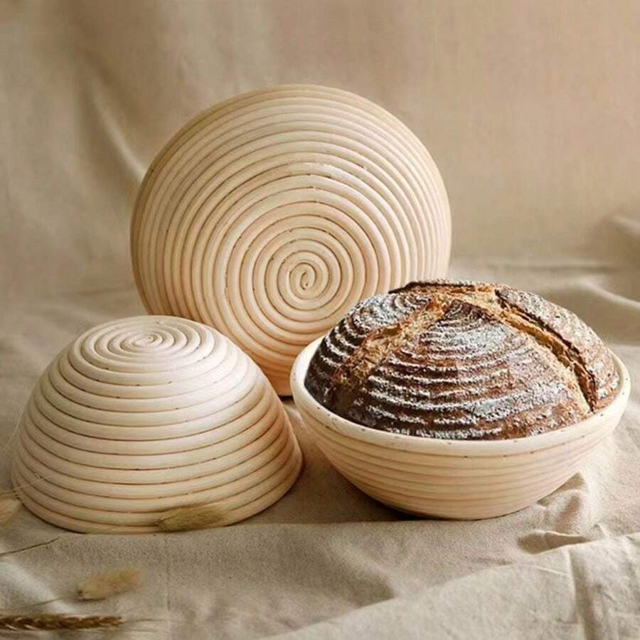 1pc Round Rattan Bread Proofing Basket With Liner, Sourdough Dough Baking Basket, Multifunctional Kitchen Tool, Handmade Bread Shaping Basket, Natural Rattan Material, Perfect For Sourdough And Yeast Baking - Essential Artisan Baking Tool For Home And Professional, Yeast Dough Baking, Homemade Bread Making, Bread Proofing Basket, Baking Essentials, Handmade Bread Tool, Suitable For All 12 Months - White - View 1