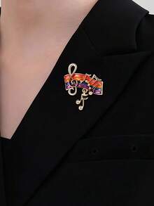 1枚儿童时尚优雅珐琅音符和高音谱号图案胸针，适合日常佩戴、送礼、节日佩戴 - 彩色 - 查看 2