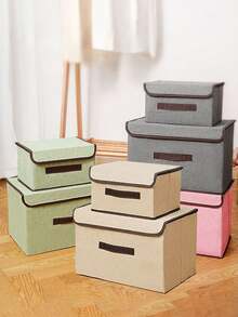 Scatola di stoccaggio pieghevole in tessuto ad alta capacità con coperchio antipolvere, organizer di stoccaggio con specifiche di dimensioni multiple, con maniglia integrata, disponibile in vari eleganti colori Morandi solidi, realizzato in morbido tessuto di lino premium con struttura stabile - Multicolore - Visualizzare 2