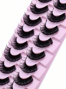 10 Pairs D-Curl Voluminous Russian False Eyelashes, 3D Faux Mink Lashes, Reusable, Fluffy Natural Look, Eyelash Extension - Black - View 6