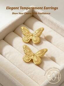 1 Chiếc/2 Chiếc - Khuyên tai nữ mạ vàng, mặt dây chuyền hình bướm lớn thanh lịch và đơn giản, khuyên tai hình chữ U dày dặn, khuyên tai đính đá cho kỳ nghỉ hè trên bãi biển - Khuyên tai bằng thép không gỉ mạ vàng 14K, ít gây dị ứng - Thích hợp cho đeo hàng ngày, dự tiệc, sinh nhật và đám cưới. - Vàng - Xem 3