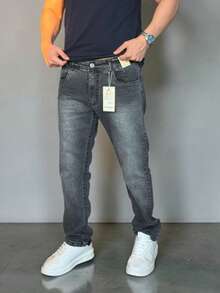 Men's Slim Fit Premium Denim Jeans With Elastane Lycra - Xám Titan - Xem 2
