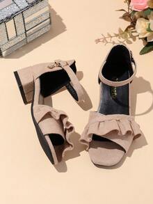1 paire de sandales à bout ouvert doux et confortable pour filles, talon bloc de 2,5 cm, décor floral, style princesse à la mode et mignon, convient pour le port quotidien, les fêtes, les festivals, printemps/été 2026 - Vieux Rose - Voir 4