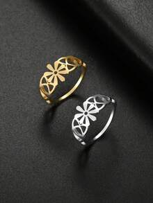 1 chiếc nhẫn may mắn hình hoa 8 cánh rỗng bằng thép không gỉ tối giản, nhẫn thời trang unisex, quà tặng kỷ niệm/bạn bè. - Chuỗi đơn giản - Xem 1