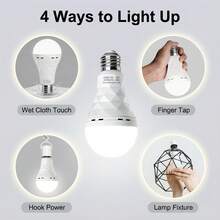 Kasotile 9W Emergency LED Bulb Features A Built-In 1200mAh Rechargeable Battery And Supports Four Lighting Modes (Activation Via Damp Cloth Contact, Finger Touch, Hanging Hook, Or Installation In A Light Socket), Offering A Runtime Of 3–5 Hours. Its Waterproof Design Makes It An Ideal Choice For Power Outage Emergencies, Home Use, And Outdoor Camping Illumination. (Simply Insert It Into A Powered Light Socket To Recharge.) - Emergency 9W - View 5