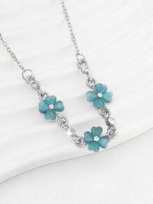 1pc Romantic Floral Garden Style Delicate Flower Bracelet, Full Of Feminine Charm - Baby Blue - View 3