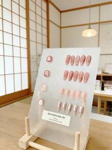 1 件透明磨砂亚克力假指甲展示板，适用于美甲产品摄影道具背景，以及木纹图案桌面美甲样品展示架、指甲油色卡展示架 - 彩色 - 查看 11