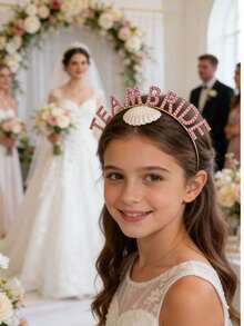 1件新娘派对水钻合金字母头箍，婚礼配饰 - 粉色 - 查看 3