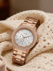 Đồng hồ nữ GUESS Elegant màu vàng hồng, mặt số La Mã, vỏ thép không gỉ thời trang. - Hoa hồng vàng - Xem 1