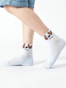 5 Pairs Kids/Toddler Boys' Mid-Calf Socks, Mesh Design, White, Blue, Gray, Khaki, Multi-Color, Contrast Color, Patchwork, Cartoon Dog, Letter, Dot Print, Cute, Minimalist Style, Spring/Summer, Versatile, Suitable For Students, Daily Wear, Pair With Casual/Sports Shoes, Dress Shoes - Multicolor - View 4