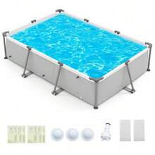 Goplus Above Ground Swimming Pool, 10'x6.8'x26'' Metal Frame Pool Set W/PVC Fabric, 3 Stoppers, Drainage Valve Connector, For Outdoor, Backyard, Garden, Patio (10' X 6.8' Rectangle, 978 Gal, Grey) - 10英尺 x 6.8英尺 長方形,978加侖,灰色 - 查看 10