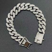 1Pc Silver Iced Out Dog Chain Collar, Bling CZ Diamond Cuban Link Dog Collar, Luxury Stainless Steel Pet Necklace For Small Medium Dogs, Fashion Puppy Accessory For French Bulldog - Silver - View 6