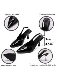 Women's Pointed Toe Kitten Heel Slip-On Sandals - Black - View 8