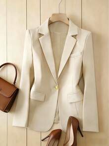 Tailored Blazer With Lining, Functional Side Pocket, Elegant Gold Button, And Faux Chest Pocket | Autumn/Winter - Beige - View 3