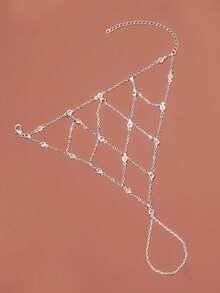 1pc Rhinestone Mesh Finger Chain, Fully Paved Fashionable Unique Design Elegant Bracelet For Summer - Silver - View 3