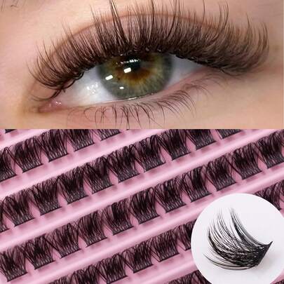 120 Pcs W40 W-Shape Cluster Eyelashes, 0.07mm C Curl 8-16mm Mixed, Cartoon Fluffy Dense Individual False Lashes, Beginner Home DIY Extensions