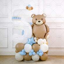 1 Set Columna de globos con tema de oso marrón cálido, incluye globo de oso marrón 3D, globo de número blanco de 32 pulgadas, globos de látex a juego en blanco, marrón y azul, y globos de estrellas azules, adecuado para decoración de fiesta de cumpleaños de 1er año, cumpleaños temático de oso para niños, decoración de jardín al aire libre, telón de fondo para foto de cumpleaños de padres e hijos, crea una atmósfera de cumpleaños cálida y linda - Ver 15