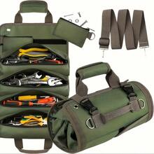 Sac à outils enroulable imperméable - Convient aux électriciens et mécaniciens, avec plusieurs compartiments, idéal pour l'organisation et le rangement du garage, design en tissu vert, conteneur de rangement pour outils électriques - 1 sac à outils - Voir 5