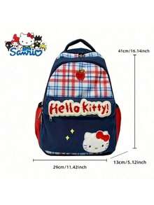 SANRIO 1 pieza Bolso de hombro con diseño de Hello Kitty, bolso escolar de dibujos animados lindo con estampado a rayas y cuadros, mochila casual de gran capacidad para deportes y viajes, regalo de regreso a clases - Multicolor - Ver 3