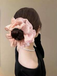 1 pièce Chouchou rose pâle voluptueux et doux, accessoire de mode avec une touche vintage française pour les accessoires de vacances d'été. Porte-queue de cheval, élastiques à cheveux, bandes en caoutchouc, cordes à cheveux - Multicolore - Voir 1