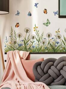 3 Rustic Watercolor Floral Waistline Wall Stickers, Dandelion / Wildflower, Bee And Butterfly Patterns, Waterproof Self-Adhesive PVC Stickers, Freely Combinable, DIY Decorative Decals For Bathroom, Kitchen, And Bedroom Baseboards - Wall Stickers - View 12