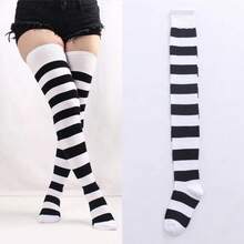 1 Pair Women's Over The Knee Socks Combed Cotton Thigh High Socks Plus Size Long Loose Fit Striped Fashion Casual Daily Wear - 黑色 - 查看 9