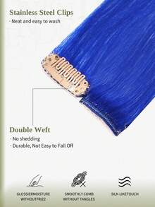DNE HAIR 18英吋 3片裝 100%真髮彩色夾式接髮片 藍色隱形直髮 高光澤彩虹髮片 適合所有髮質 時尚愛好者適用 - SBlue - 查看 2