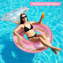 Pink Diamond Glitter Inflatable Pool Float, Sequin Round Swimming Ring Suitable For Summer Beach Vacation And Bachelorette Party - One Size Fits All - View 1